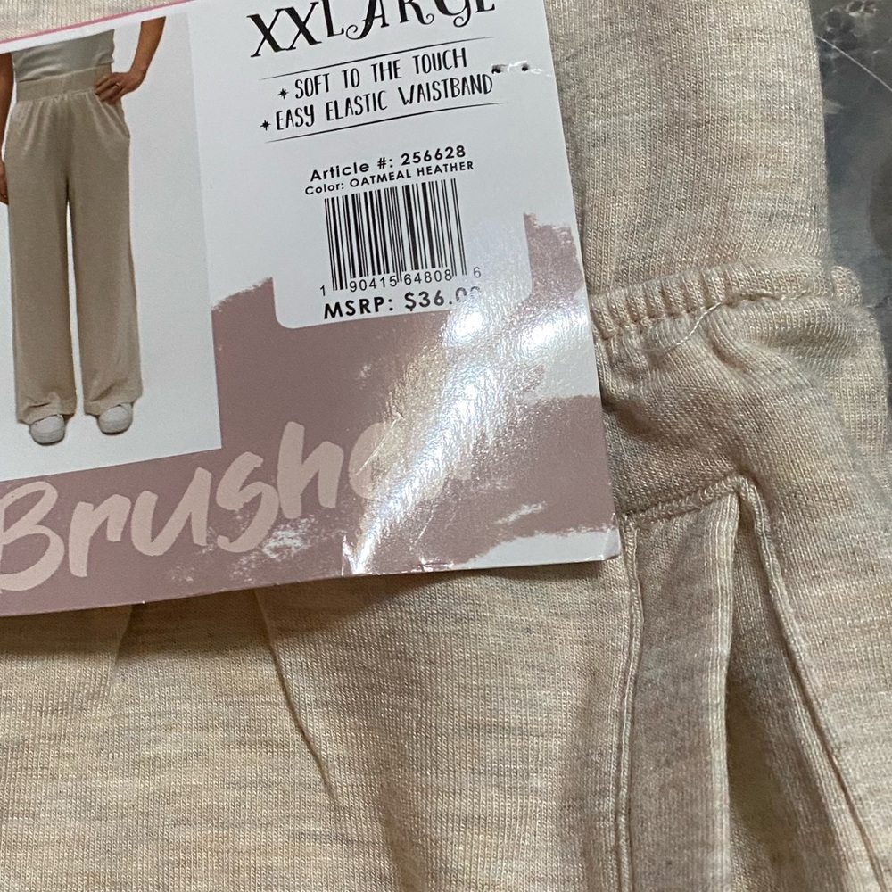 So soft Wide Leg Pants By Brushed in Oatmeal Color - Picture 6 of 6